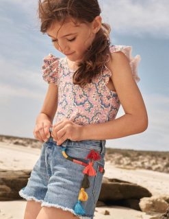 apranga lt Boden mergaites maudymosi kostiumėlis plazdančiomis rankovėmis lubinų persikų šerbetas paisley 284XZZ2840