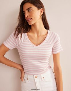 apranga lt Boden moterys Anna rib marškinėliai su V formos iškirpte dramblio kaulo ir persiko odos juostelė 284XZZ195