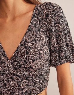 apranga lt Boden moterys apkarpyta susukta detalė viršutinė dalis Black & Paisley terasa 284XZZ1875