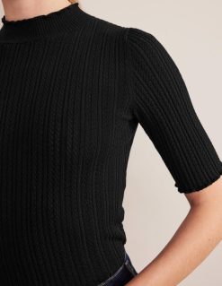 apranga lt Boden moterys briaunotas pointelle aukštu kaklu viršus juodas 284XZZ1474