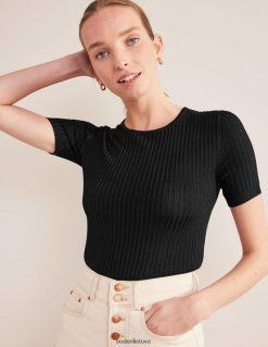 apranga lt Boden moterys briaunoti megzti marškinėliai juodas 284XZZ1513