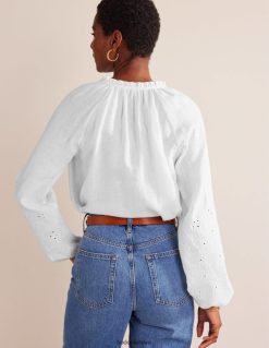 apranga lt Boden moterys Broderie lininis viršus su kaklaraiščiu baltas 284XZZ105