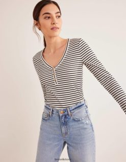 apranga lt Boden moterys dryžuotas briaunotas henlis dramblio kaulo/navy juostelė 284XZZ1571