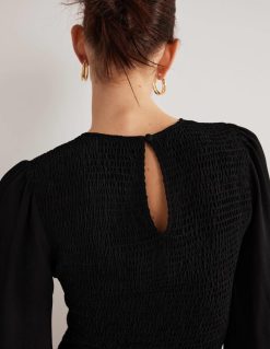 apranga lt Boden moterys įgulos kaklo smocked liemenė viršuje juodas 284XZZ1978