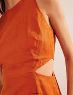 apranga lt Boden moterys iškirpta lininė midi suknelė rūdys 284XZZ1458