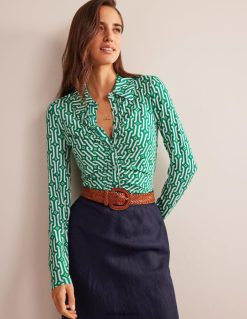 apranga lt Boden moterys marginti džersio marškinėliai šviesus smaragdas ir žydras geografinis 284XZZ1189