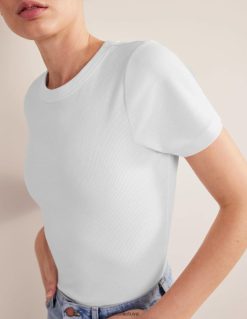 apranga lt Boden moterys medvilniniai briaunoti marškinėliai baltas 284XZZ169