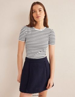 apranga lt Boden moterys medvilniniai briaunoti marškinėliai dramblio kaulo/navy juostelė 284XZZ1457