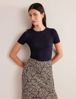 apranga lt Boden moterys medvilniniai briaunoti marškinėliai karinis jūrų laivynas 284XZZ167