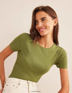 apranga lt Boden moterys medvilniniai briaunoti marškinėliai skalbtas chaki 284XZZ1869