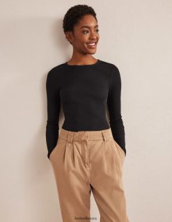 apranga lt Boden moterys medvilninis briaunotas viršus ilgomis rankovėmis juodas 284XZZ166