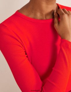 apranga lt Boden moterys medvilninis briaunotas viršus ilgomis rankovėmis raudona pop 284XZZ1993