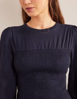 apranga lt Boden moterys medvilninis smocked liemeninis viršus karinis jūrų laivynas 284XZZ1663