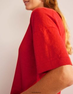 apranga lt Boden moterys megzti lininiai marškinėliai kraujo oranžinė 284XZZ1469