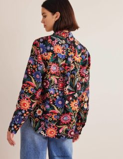 apranga lt Boden moterys nauji lininiai marškiniai juoda ir gardenija pop 284XZZ2592