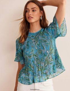 apranga lt Boden moterys plazdėjimas rankovėmis plisse viršus Egėjo mėlyna ir rojaus pop 284XZZ104