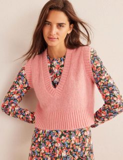 apranga lt Boden moterys pūkuotas, sutrumpintas V formos iškirptės viršus jurginų rožinė 284XZZ1953