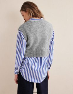 apranga lt Boden moterys pūkuotas, sutrumpintas V formos iškirptės viršus pilkas melanžas 284XZZ1653