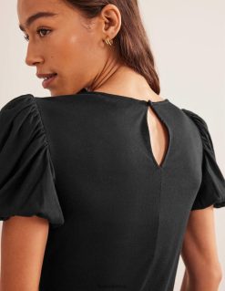 apranga lt Boden moterys pūstomis rankovėmis trikotažinė midi suknelė juodas 284XZZ1322