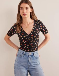 apranga lt Boden moterys rumbuotas priekyje spausdintas viršus juoda ir daili šakelė 284XZZ1662