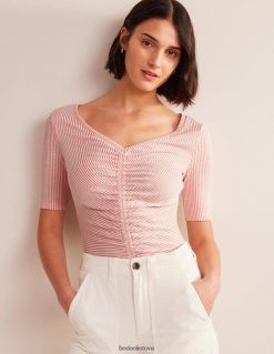 apranga lt Boden moterys seersucker raukšlėtas priekinis viršus vermilijonas / balta juostelė 284XZZ1775