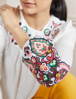 apranga lt Boden moterys siuvinėta trikotažo palaidinė baltas 284XZZ2050