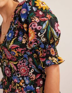 apranga lt Boden moterys smocked bodice crop top juoda ir gardenija pop 284XZZ1704