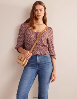 apranga lt Boden moterys smocked jersey peplum viršus Pomidorų ir saulėgrąžų pavasaris 284XZZ94