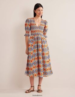 apranga lt Boden moterys Smocked liemenė midi suknelė multi & gobeleno juostelė 284XZZ2237