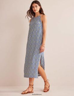 apranga lt Boden moterys sportinio kaklo trikotažinė midi suknelė mėlynojo garnio ir floros plytelė 284XZZ938