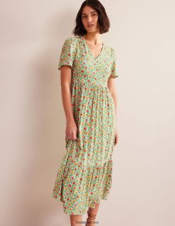 apranga lt Boden moterys Suknelė su V formos iškirpte žalias ir kerintis žydėjimas 284XZZ937