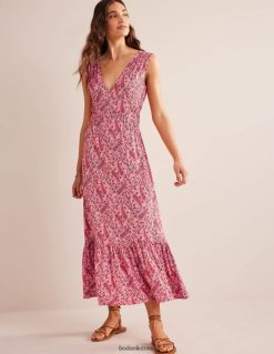 apranga lt Boden moterys trikotažinė maxi suknelė rožinis šerbetas ir paisley žydėjimas 284XZZ2257