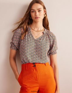 apranga lt Boden moterys trumpomis rankovėmis trumpomis rankovėmis slyvų žiedas ir paisley stiebas 284XZZ102