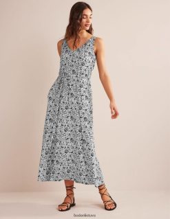 apranga lt Boden moterys V formos iškirptė džersio maksi suknelė juoda ir gardenijos šakelė 284XZZ945