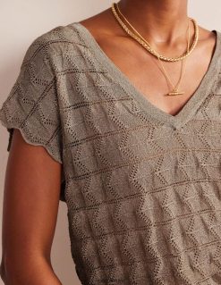 apranga lt Boden moterys V formos iškirpte megztas paplūdimio viršutinis trikotažas metalinis akmuo 284XZZ615