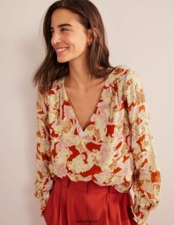 apranga lt Boden moterys V kaklo žakardo viršus rust & Paisley sūkurys 284XZZ1710