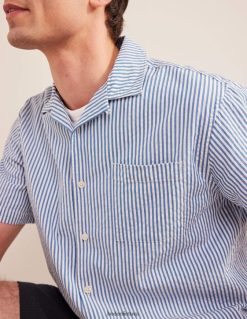 apranga lt Boden vyrų tekstūruotos revere apykaklės marškiniai Kinijos mėlyna/dramblio kaulo juostelė 284XZZ3504